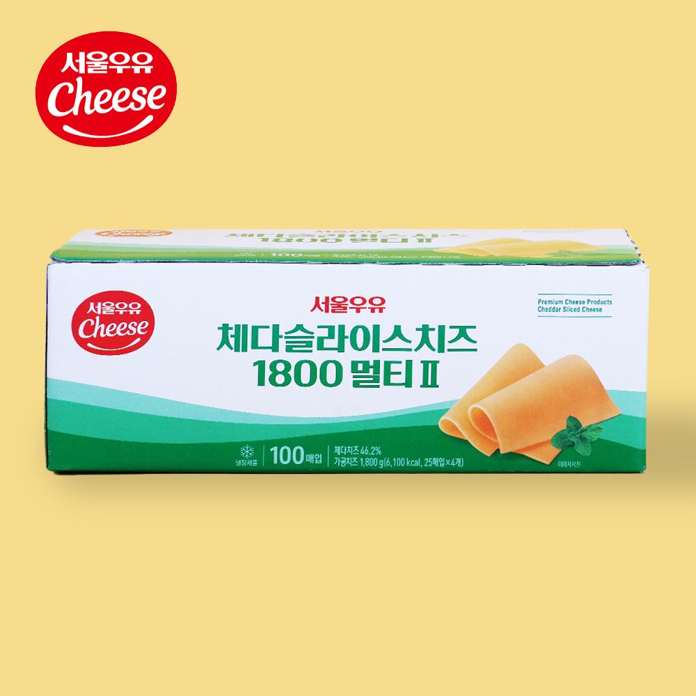 서울우유 체다 슬라이스 치즈 1800 멀티 투 1.8kg 25매 4개입 대용량