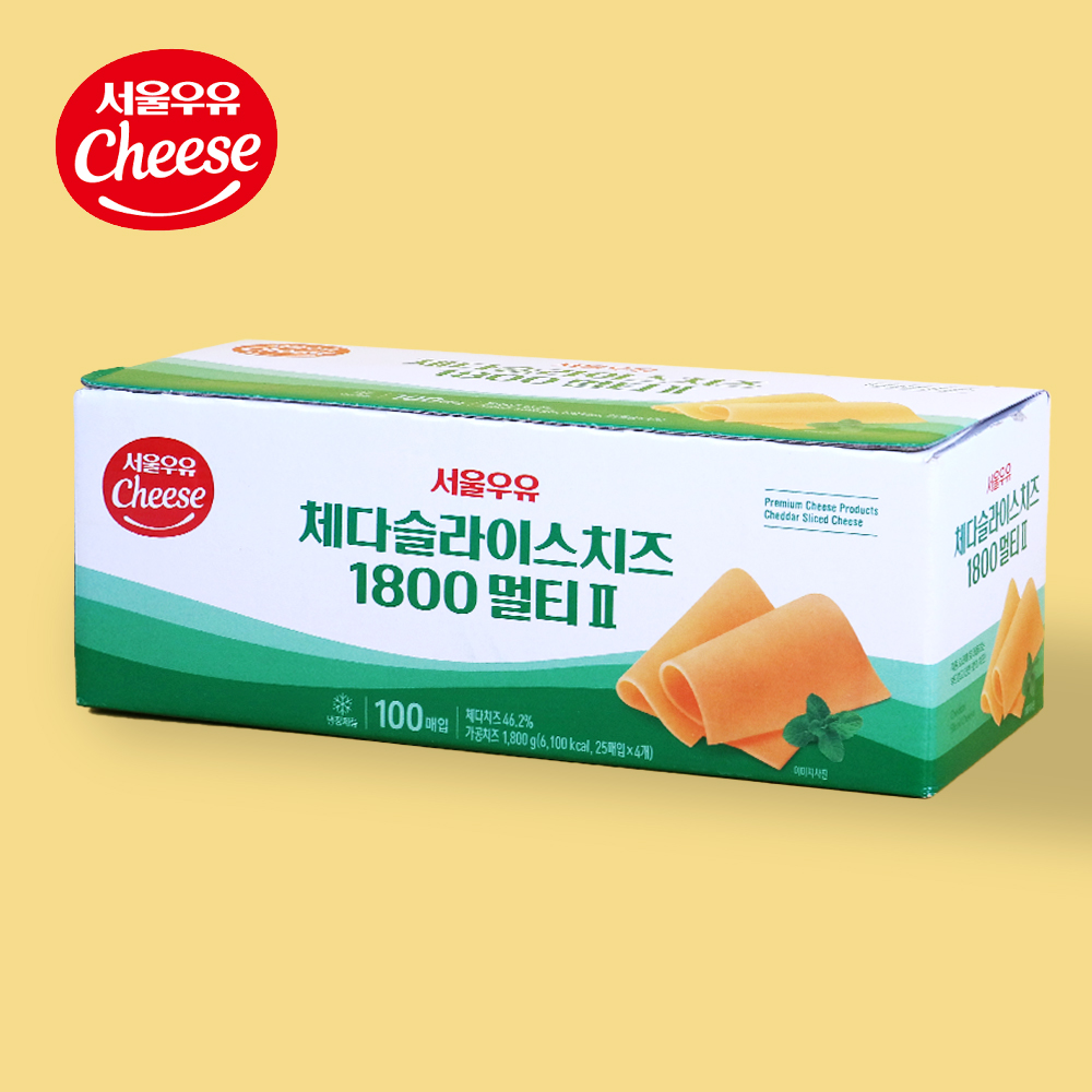 서울우유 체다 슬라이스 치즈 1800 멀티 투 1.8kg 25매 4개입 대용량