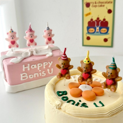 허그미 고깔 곰돌이초 브라운 3개입 생일초 케이크초
