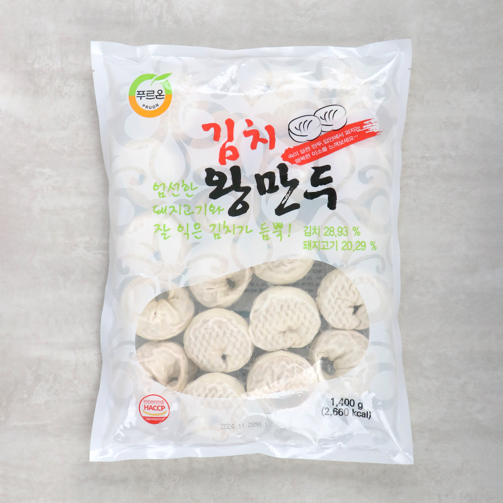 푸르온 김치 왕만두 1,400g 냉동 만두 국산 김치