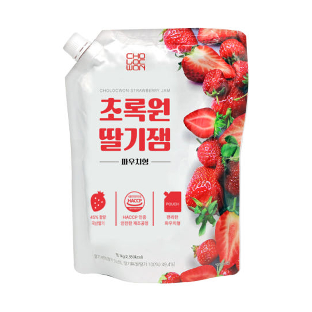 초록원 딸기잼 파우치형 1kg 국산 딸기쨈