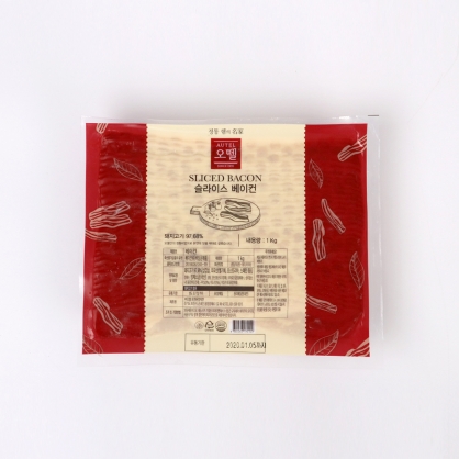 오뗄 슬라이스 베이컨 1kg 냉동 업소용 베이컨 삼겹살 피자토핑