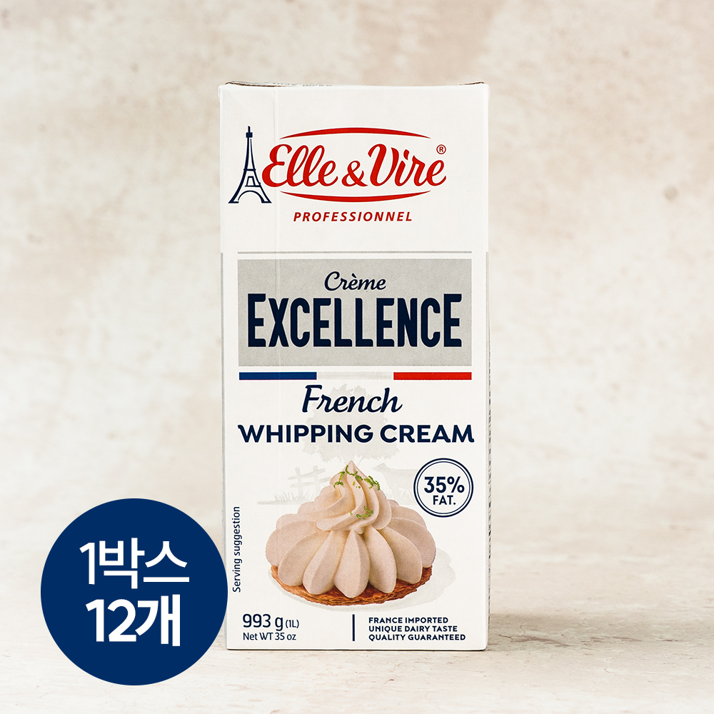 (1박스) 엘르앤비르 엑셀런스 휘핑크림 1L×12개 동물성 생크림