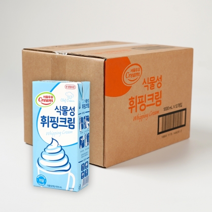 (1박스) 서울우유 식물성 휘핑크림 1L×12개 가당 식물성